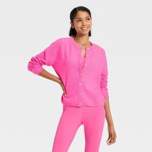 Women's Button-Up Cardigan Sweater - JoyLab Neon Pink S